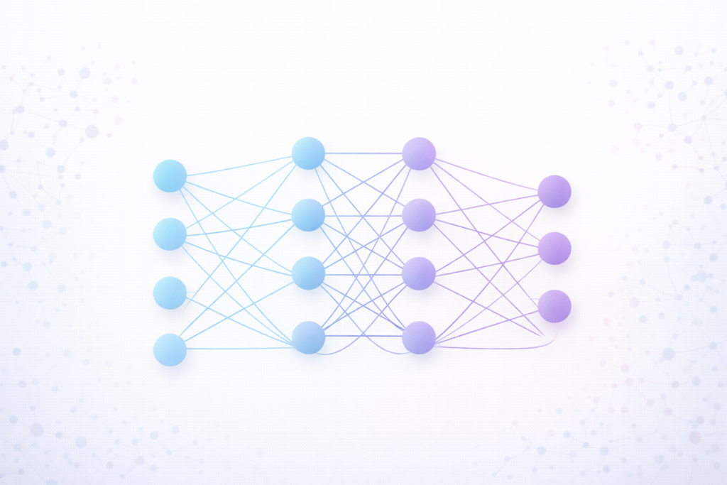 Simple illustration showing how a neural network processes data in artificial intelligence