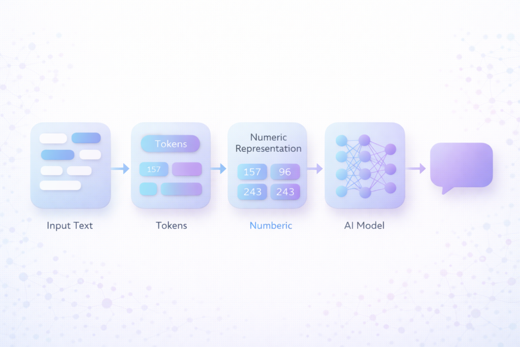 Illustration showing how artificial intelligence processes text and generates responses