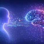 Step-by-step illustration showing how artificial intelligence works from data input to intelligent output